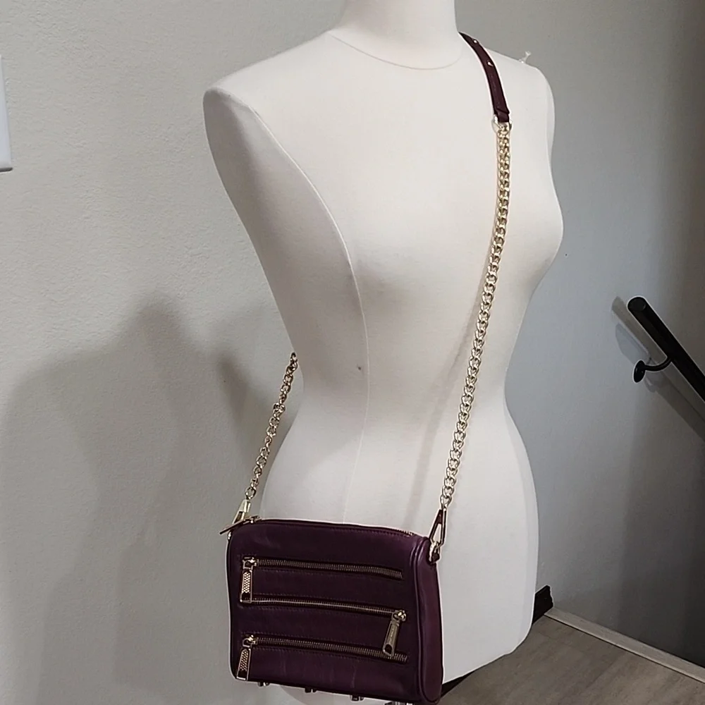 Rebecca Minkoff Zippered Crossbody Bag Chain Strap Leather Gold Hardware